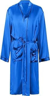 COLD POSH Bademantel Herren Morgenmantel Lang Satin Nachtwäsche 100% Seide Kimono Sleepwear V Ausschnitt mit Gürtel