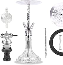 Premium Shisha aus Edelstahl von LUNA HOOKAH | Wasserpfeife Komplettset 4 Schlauch Anschluss edles Design Inkl. Schlauch - Mundstück - Zange - Steinkopf - Diffusor - Kaminaufsatz - Molassefänger