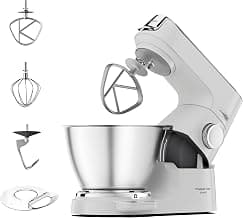 Kenwood Titanium Chef Baker – Küchenmaschine mit Waage inkl. 3-teiligem Patisserie-Set, 5 l Edelstahlschüssel, 1200 W, Weiß (KVC65.001WH)