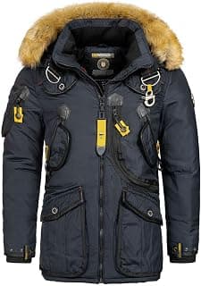 Herren Winter Jacke Parka Outdoor Mantel Luxus Anorak Winter Parka warme Jacke Steppjacke gesteppt AGAR, Farbe:Navy, Größe:L