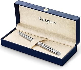 Waterman Hémisphère Füller | Edelstahl mit Chromzierteile | Füllfederhalter mit mittlerer Feder und blauer Tinte | Geschenkbox