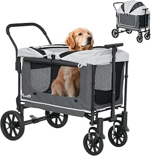 PawHut 2 in 1 Hundewagen Hundebuggy klappbar für Hunde & Katzen bis 30 kg Bollerwagen mit Kissen Netzfenstern 2 Türen Aufbewahrungstasche Katzenwagen Buggy Dunkelgrau