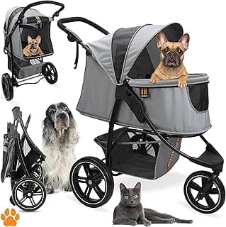 COOPER - Faltbarer Hundebuggy bis 32 kg | Höhenverstellbarer Hundewagen mit Ablagekorb für Einkäufe | Soft Touch Griffe und reflektierendes Design | Ideal für Haustiertransport – Grau