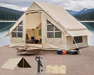 Aufblasbares Campingzelt, aufblasbare Glamping-Zelte für 2/4/6/8 Personen zum Campen, 2025 Update Reißverschlusstür Einfacher Aufbau Aufblasbare Zelte Großes Haus mit Regenschutz und Moskitonetz