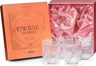 GLASSIQUE CADEAU Vintage Art Deco Gatsby Kristall Gin, Rum, Tequila Tumbler Cocktailgläser | 4er Set | 380 ml Ausgefallene Retro Lowball Rocks Cocktail Kristallgläser für Damen