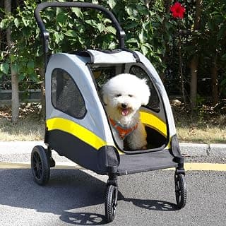 BingoPaw Hundebuggy für Kleine Hunde: Faltbarer Hundewagen für Mittelgroße Hunde Welpen und Katzen bis 20kg, Hundetrolley mit 4 Rädern, 3 Netzfenstern, Verstellbarer Griff